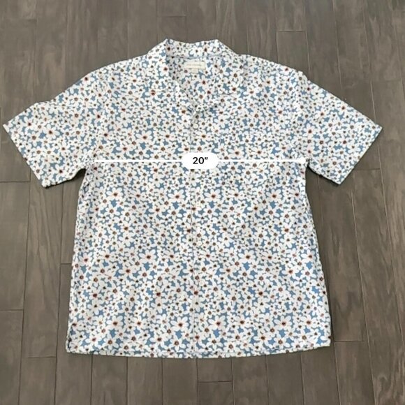 Free Assembly White Flower Print Large Men's Short Sleeve Shirt 100% Cotton - Picture 9 of 10